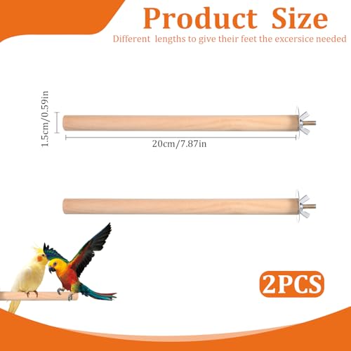 2PCS Bird Perches for Cage Wooden Parrot Perch Stand, Parrot Perches Toys Wood Perch with Different Widths Bird Cage Toys Cages Accessories for Macaws, Small Parakeets, Conures, Budgies, Finches
