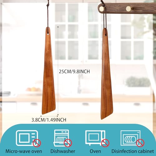 2 Pcs Wooden Spatula for Cooking 9.8" Teak Flat Wooden Spatula Wood Flipper Egg Scraper Non Stick Frying Pan Cast Iron Wood Cooking Utensil for Kitchen Turning Flipping Serving Scraping