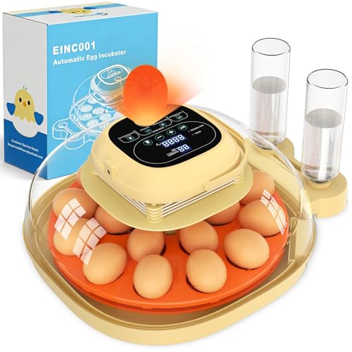 18 Egg Incubator for Hatching Eggs with Automatic Turning, Digital Temperature & Humidity Control, Built-in Egg Candler & Auto Water Refill, 360° Clear View for Chicken, Beige+Orange - color: Orange+Beige