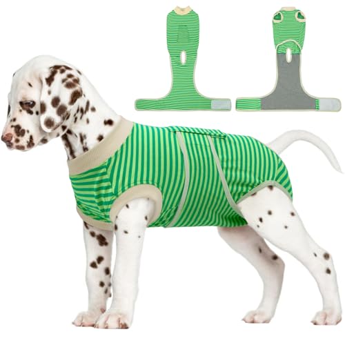 Dog Recovery Suit Male,Dogs Surgery Neuter Suits Puppy Spay Shirts for Female Protect Dog's Skin Anti Licking Abdominal Wounds Doggie Onesie Pet Bodysuit Alternative to Cone Green Stripes XS - color: Green Stripes, size: Xs(back:8.3-11.4in,wt:4-7lbs)