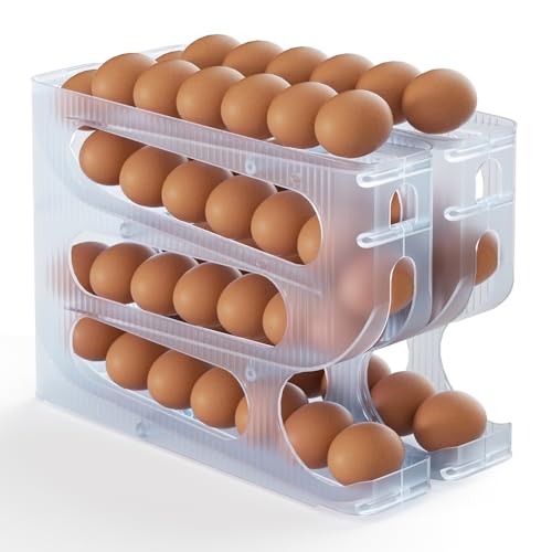 FIFO Egg Holder for Fridge, Egg Organizer for 56 Large Size Eggs | 2-Pack Auto Rolling Egg Dispenser for Refrigerator, Space-Saving Egg Roller/Container/Storage(Frosted Clear) - color: Frosted Clear, size: 2 Packs
