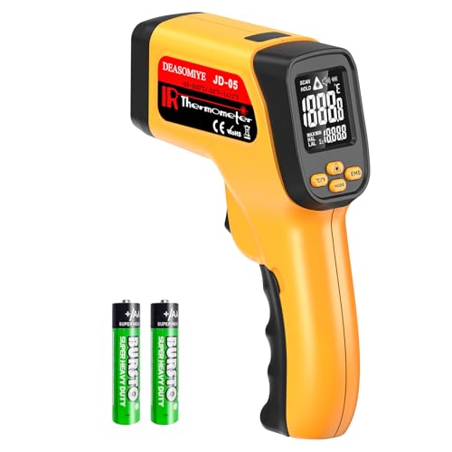 Non-Contact Infrared Thermometer Gun, High Accuracy -58°F to 1472°F, Adjustable Emissivity, Ir Thermometer with Backlit LCD, Over-Temp Alarm, Laser Temperature Gun for Cooking,BBQ,HVAC - color: Yellow