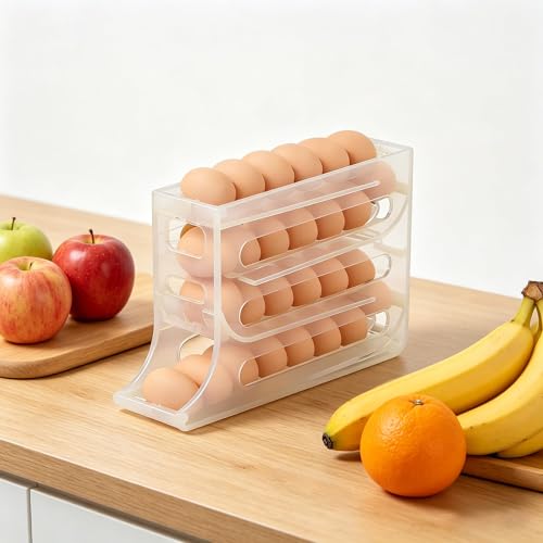 4 Tier Egg Roller Dispenser, Automatic Rolling Egg Holder, 28 Egg Capacity | Gravity-Fed Rolling System, Smooth Egg Dispensing, Transparent Design, Easy Refill, Stable Placement - color: 75% Clear