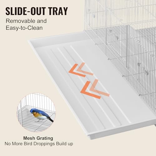 VEVOR 30-inch Flight Bird Cage, Stackable Bird Cage for Small Parrots Canaries Cockatiels Lovebirds Finches Budgies Conures Macaws Pet Travel Birdcage with Handle and Perches - color: White