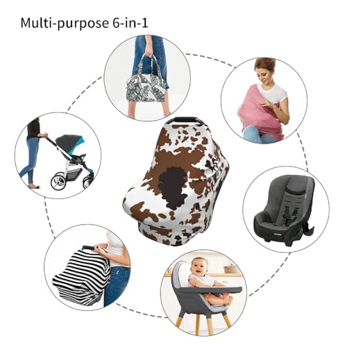 Brown Cow Print Baby Car Seat Covers, Cow Print Western Baby Stuff Multi-use Carseat Canopy for Boys and Girls Stretchy Infant Carseat Cover Shower Gifts - color: brown cow print