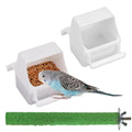 IBWell 2 Pack Bird Water Bowl Clear Bird Food Container Bird Cage Feeder No Mess Bird Feeder for Cage Parakeet Feeder with Perch, white - color: white