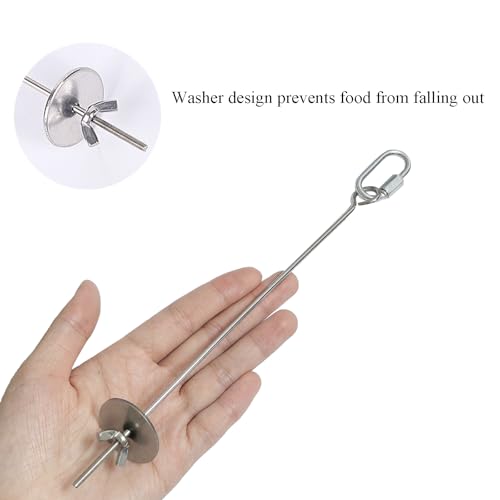 2pcs Hanging Bird Treat Skewer Parrot Fruit Feeder with Washer, 9 Inch Stainless Steel Bird Food Holder Parrot Fruit Food Skewer Parakeet Treat Holder Feeder for Parakeet Conure, LXLVOUEG - size: Nut-9inches-2P