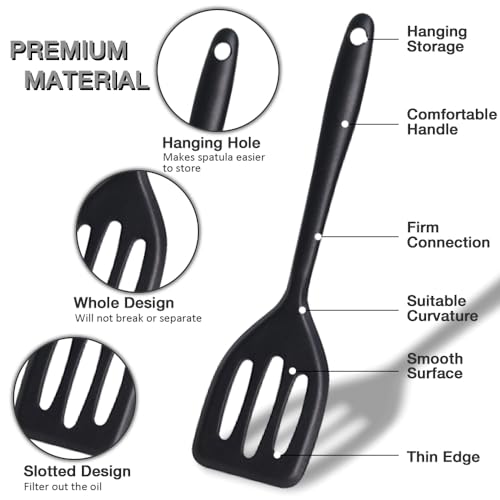 Small Silicone Serving Spatula Set of 4 for Egg, Steak, Pancake | Non-stick, Non-Scratch, Flexible, Easy to Clean - color: Black