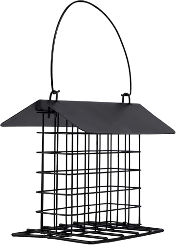 Durable Roof Top Bird Parrot Suet Reusable Feeder Stand for Outside Garden Yard Patio Hanging Metal Suet Cake Holder Squirrel Proof Weatherproof for Wild Hummingbird Woodpecker - style: With Roof Top