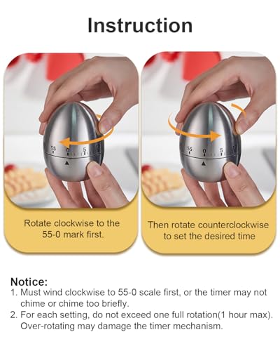 Kitchen Timer for Cooking, 60 Minutes Mechanical Timer - No Batteries Required, Stainless Steel Egg-Shape Cute Countdown Clock for Cooking, Learning, Exercises, Gaming - color: Silver1