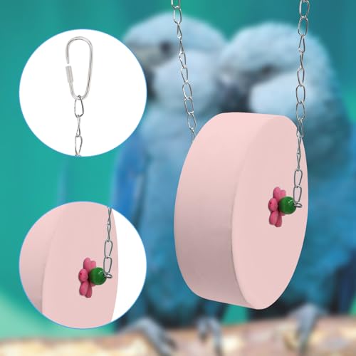 Bird Beak Grinding Stone – Large Blue Cylinder Parrot Chew Toy with Metal Hanging Chain – Cage Accessory for Macaws, African Greys, Cockatiels & Medium to Large Birds - color: pink