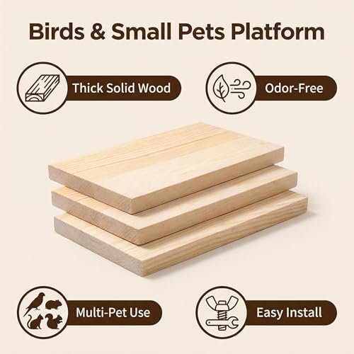 Bird Perch, 3 Pack Bird Playground Woodern Hamster Platform, Cage Accessories for Chinchilla, Parrot, Ferret, Rat, Budgie, Cockatie, Guinea Pig (3*Rectangle) - color: 3*Rectangle