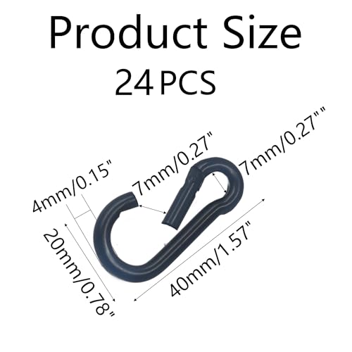 24Pcs M4 1.58 Inch Black Carabiner Clip, Heavy Duty Spring Snap Hook Rope Connector for Camping, Hiking, Fishing, Dog Leash, Bird Feeders(220 lbs Capacity)