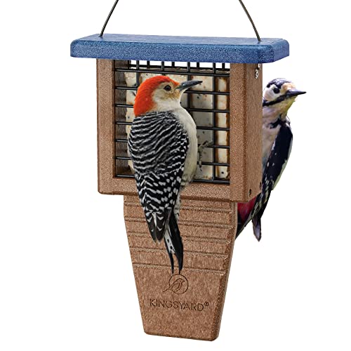 Kingsyard Suet Bird Feeder with Tail-Prop | Recycled Poly Lumber Suet feeder, Sturdy & Durable, Outside Hanging, Great for Woodpecker & Clinging Birds, Blue - color: Blue