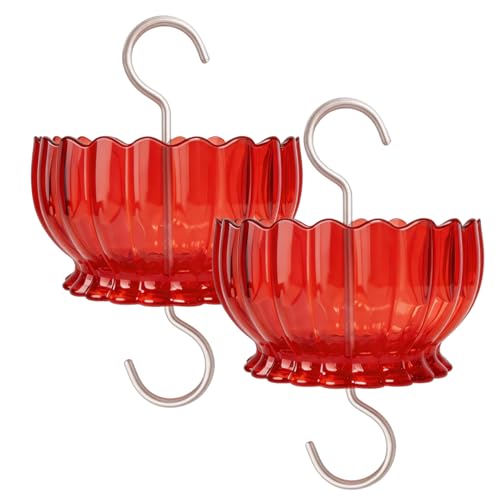 9oz Plastic Ant Moat for Hummingbird Feeder, 2-Pack Red Daisy Insect Guard | Stainless Hooks, Vintage Ruby Floral Buffer, Transparent Nectar Protector, Water Barrier Blocking Bugs, 9 Ounce/270ml - color: Red, size: 2PC/Pack