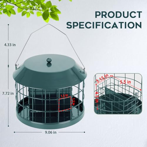 Gbekery Caged Suet Bird Feeder for Outdoors Hanging, Squirrel Proof Double Suet Feeder for Small Birds, Metal Cage with Detachable Hook, Large Space, Outdoors Weatherproof, Green - style: Green Suet Cage