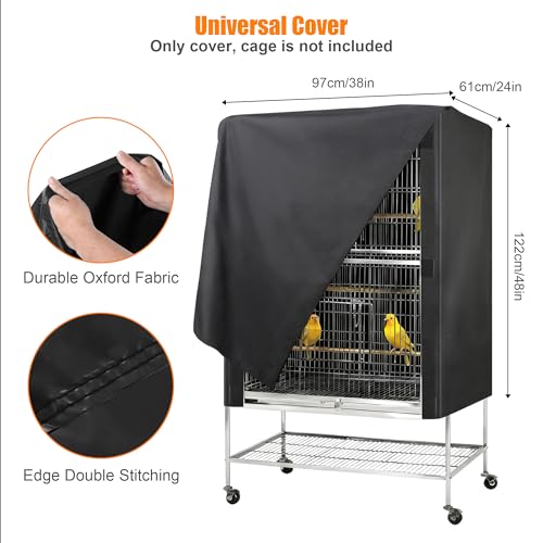 Bird Cage Cover, Pet Bird Cage Cover for Night Heavy Duty Oxford Cloth with Coating Layer, Universal Shade for Parakeet, Parrots, Cockatiel, and Small Animals, Without Cage(Black, 38x24x48in)