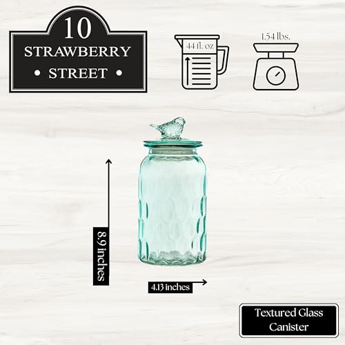10 Strawberry Street Textured Glass Flower Canister, Dimpled Round, Blue, Set of 2 - color: BLUE FLOWER TOP