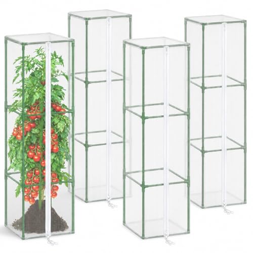 Halatool Garden Tomato Plant Cover Netting, Fits 40–50" Square Tomato Cages | Garden Bird Netting with Zipper & Drawstring, Insect Barrier, Plant Covers from Insects Animals, 4 Pack, 43"×15.7" - color: 4 Pack, size: 43 inch