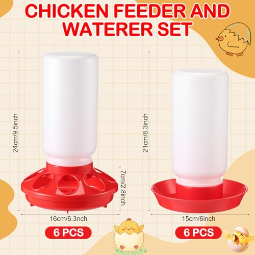 AceOrbit 12 Pcs 0.3 Gal Chick Feeder and 0.3 Gal Waterer Set Baby Chicken Supplies Poultry Starter Kit Plastic No Waste Chick Coop Brooder Accessories for Small Chicken Quail Pigeon Duckling Birds