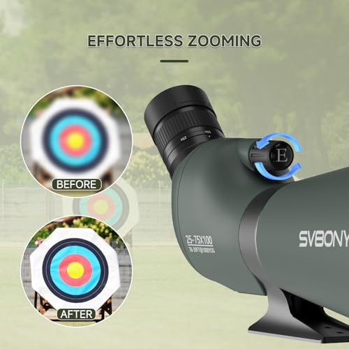 SVBONY SV28 100mm Spotting Scope for Target Shooting, 25-75x Spotter Scope | Long Range Viewing for Bird Watching, Stargazing, Clearly at 300 Yards, FMC HD Optics with Soft Carry Case & Phone Adapter - style: 25-75x100