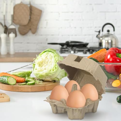 20 Pack Half Dozen Egg Cartons with Jute Twine，Cheap Bulk Empty Natural Pulp Eashter Eggs Storage Case，4 Count Square Eggs Cardboard Tray Holder for Family Farm Market Farm Storing