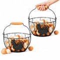 2 Pcs Metal Wire Egg Basket, Round Iron Canasta para Huevos with Wooden Handle, Sturdy Small Egg Basket for Gathering Fresh Eggs, Storing Fruit, Vegetables. Ideal for Farmhouse Kitchen Storage