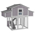 Aivituvin Large Chicken Coop for 4-6 Chickens, Raised Outdoor Wooden Chicken House with Unique Folding Design, 2 Nesting Boxes, Easy Clean Pull-Out Tray, Waterproof Asphalt Roof - Grey - size: 69.8"L x 42.0"W x 54.6"H