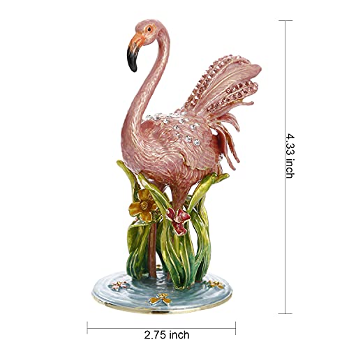 Hand Painted Enamel Flamingo Trinket Box, Hinged Unique Mini Ring Necklace Jewelry Organizer, Classical Bejeweled Storage, Figurine Collectible Keepsake Home Decor (Flamingo) - color: Flamingo
