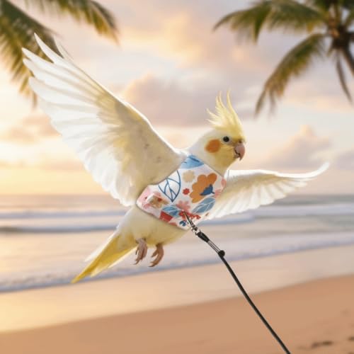 Anti Pinch Design Bird Flight Suits Prevent Loss Parrot Flying Clothes, Adjustable Walking Supplies Bird Training(M,White) - color: White, style: M