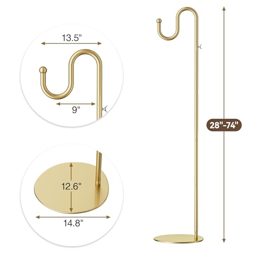 74" Shepherds Hook Stand: Hanging Bird Feeders, Wind Chimes, Plants, Gold | Heavy Duty, Free Standing, Adjustable Pole Holder with Metal Base for Indoor & Outdoor, Holds Up to 20 LBS - color: Gold