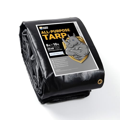 GUARD SHIELD Extreme Heavy Duty Black Poly Tarp 8x10 Feet Cover Waterproof Tarps 20mil Thick UV and Tear Resistant Tarpaulin - color: Black, size: 8x10