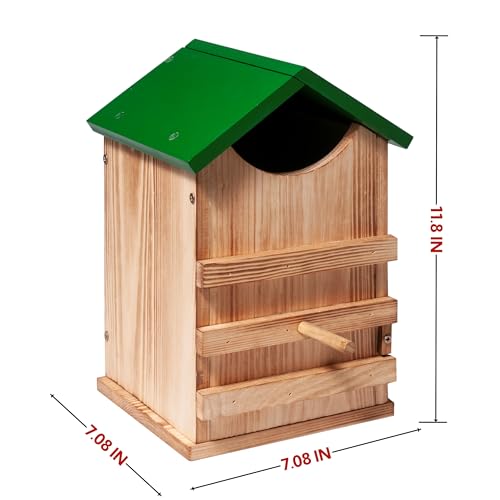 Screech Owl House Owl Box with Bird Stand Design | Nesting Box Wood with Mounting Screws, Cozy House for Lovely Birds, Easy Assembly Required - color: Green