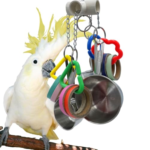 Stainless Steel Chewable Parrot Toys with Pullable Pots, Cardboard Rings - Durable Bird Toys for Medium and Large Parrots Amazons, Mini Macaws, African Greys, Cockatoos, Eclectus