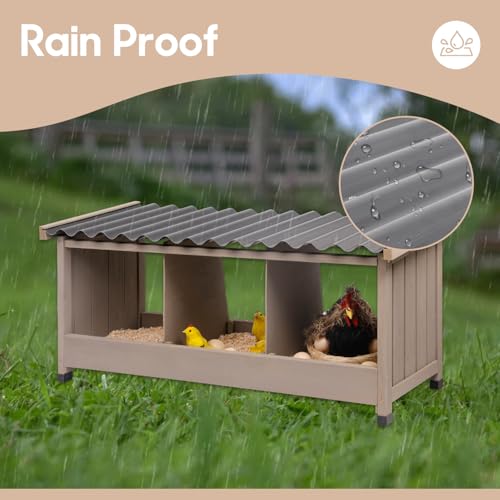 Nesting Boxe for Chickens, 3 Compartments Wooden Chicken Coop, Wall-Mounted Chicken Nesting Box for Laying Eggs with PVC Roof, Easy Install Nesting Boxes Accessories for Chickens, Hens, Ducks