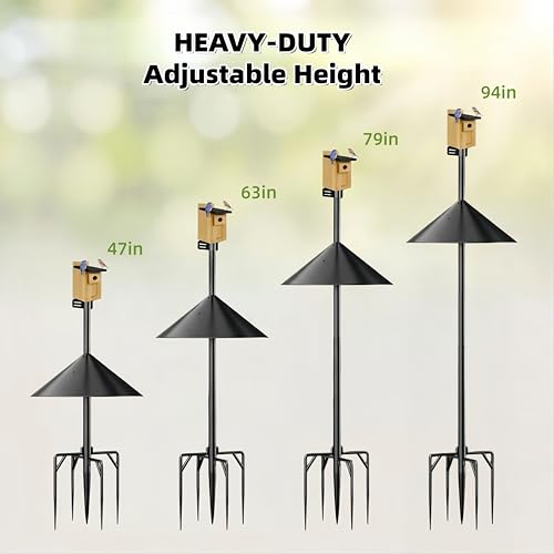 NSYOOMH Dia 1 Inch Bird Feeder Pole with 19" Proof Squirrel Baffle, Heavy Duty Metal, Bird House Pole Compatible Mount for Smart Camera Birdfeeder, Outdoor Feeding Station Stand Kit - 94" - size: 94 inch