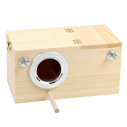 Pine Wood Parakeet Nest Box Bird House Budgie Breeding Mating Box for Lovebirds Cockatiel Parrotlets (M) - size: M