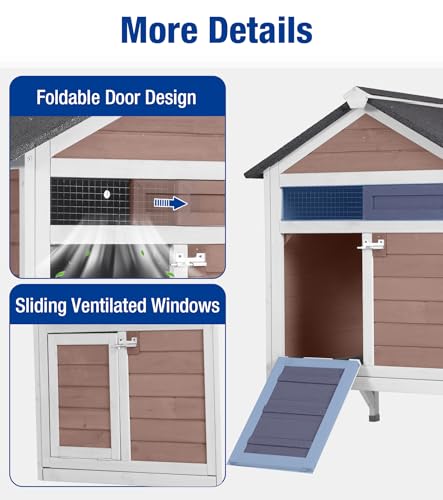 Chicken Coop Outdoor Weatherproof Chicken House with Lockable Nesting Box Slide-Out Cleaning Tray 2 Round Perches & Elevated Predator-Proof Base for 2-4 Chickens Ducks Brown - color: Brown