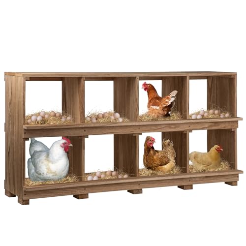 Neoaider Nesting Boxes for Chickens 8 Compartment | Wall-Mounted Wooden Chicken Nesting Box, Ensuring Comfortable Egg Laying, Perfect for Backyard and Poultry Farms - size: 50.0"L x 14.7"W x 26.0"H
