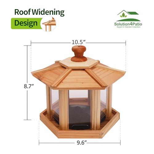 Solution4Patio Bird Feeder for Outdoors - USA Cedar Hexagon Gazebo Bird Feeders with Vented Mesh Tray, Easy-Clean & Fill Design 9.6" Dia. X 8.7" H 3.2-lb Capacity - style: Hexagon Gazebo