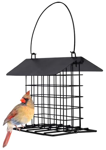 Two of Durable Roof Top Outdoor Garden Yard Suet Bird Parrot Easy Open Reusable Feeders with Stand for Outside Patio Wild Bird Hanging Fruit Capacity Suet Cake Food - style: With Roof Top