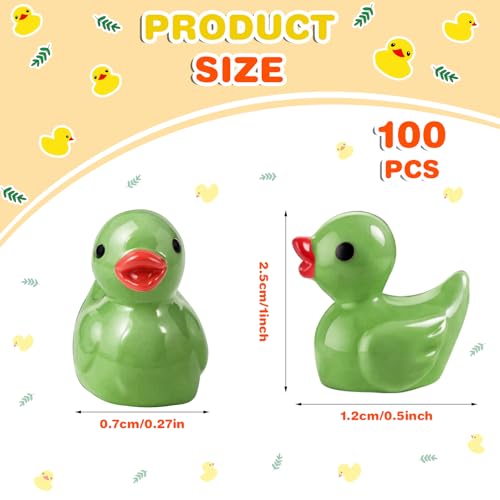 100 Pcs Mini Resin Ducks Tiny Ducks Miniature Duckies Bulk Figures for Garden Micro Landscape Home Prank Game Micro Landscape Aquarium Dollhouse Ornament DIY Handmade School (Green) - color: Green
