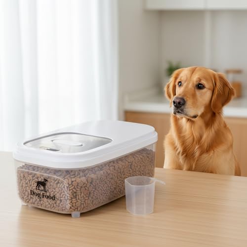 Dog Food Storage Container,6L/6~7Lbs Pet Food Container with Sliding Lid, Clear Storage Bin For Dog Puppy Dry Food Kibble with Measuaring Cup