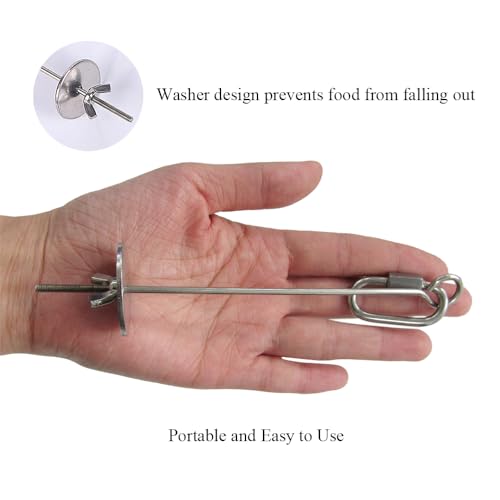 2pcs Hanging Bird Treat Skewer Parrot Fruit Feeder with Washer, 6.9 Inch Stainless Steel Bird Fruit Fork Food Holder for Bird Cage Bird Feeder Foraging Toy for Parrot Parakeet Conure, LXLVOUEG - size: Nut-6.9inches-2P
