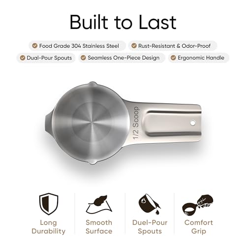 Color Up ½ Cup Pet Food Scoop – Stainless Steel Dog Food Scoop Cup (8 Tbsp) – Rust-Resistant, Heavy-Duty Measuring Scoop for Dogs, Cats, Birds & Rabbits – Perfect for Dry Food & Treats - size: 1/2 Scoop (1/2 Cup)