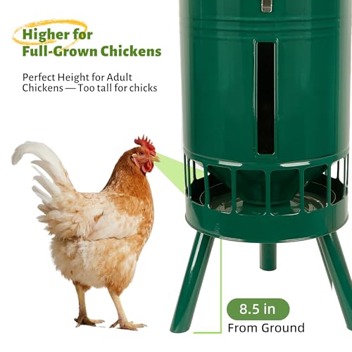 KOL 50LB Metal Chicken Feeder - No Waste, No Clog Design with 16 Ports & Smooth Gravity-Flow, Powder Coated Rust-Proof for Coop Use (Green) - color: Green