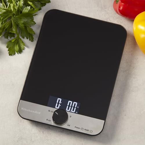 KitchenAid KQ908 Glass Surface 11 Pound Capacity Digital Kitchen and Food Scale, Scale for Food Ounces and Grams, Dry and Liquid Ingredients, Black - color: Black, size: 11 lb