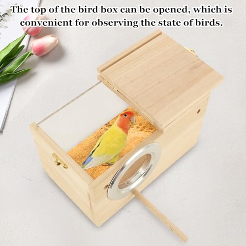 QTLCOHD 2 Pack Parakeet Nesting Box, Natural Wood Breeding Box | with Transparent Acrylic Window, Bird Nesting Box for Parakeets, Lovebird, Cockatiels, Conure