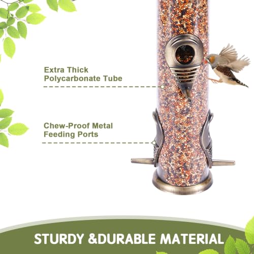 1PK Metal Wild Bird Feeder,Squirrel Proof Bird Feeders for Outside,Hanging 6 Port Tube Bird Feeder Transparent Finch Bird Feeder for Attracting Birds in Your Lawn, Garden, Balcony-Bronze - color: Bronze