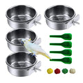 kathson 4 Pcs Stainless Steel Bird Feeding Bowl,Parrot Feeder Dish Cups Birds Cage Water Food Bowls Coop Cup with Clamp Holder for Parrots Cockatiel Budgies Parakeet Lovebird(L) - size: 【L:5.5x2.0 Inches】